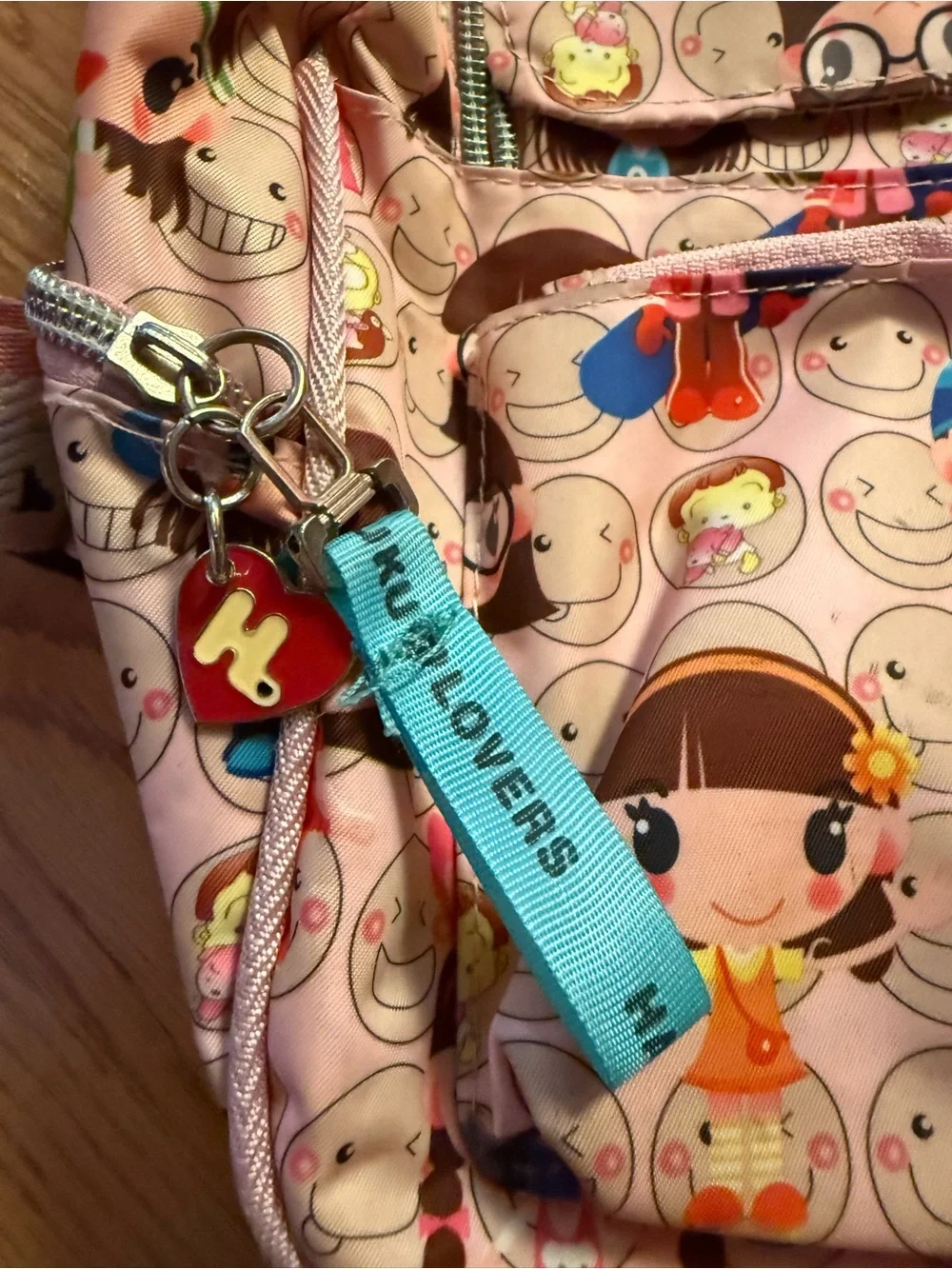 Harajuku Lovers Pink Character Print Mini Backpack with Rainbow Straps